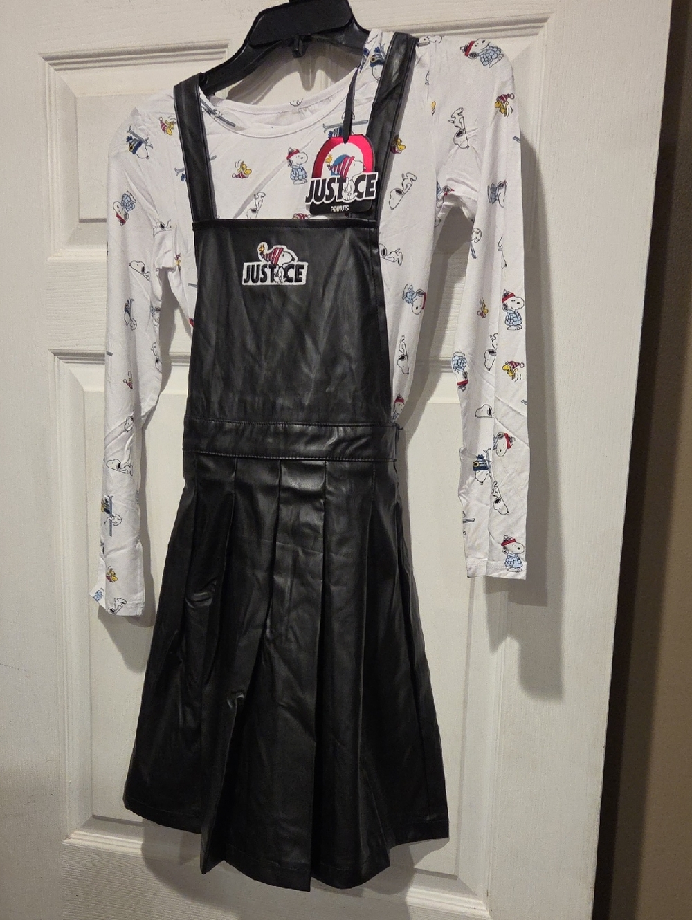 JUSTICE SNOOPY OVERALL DRESS AND TOP